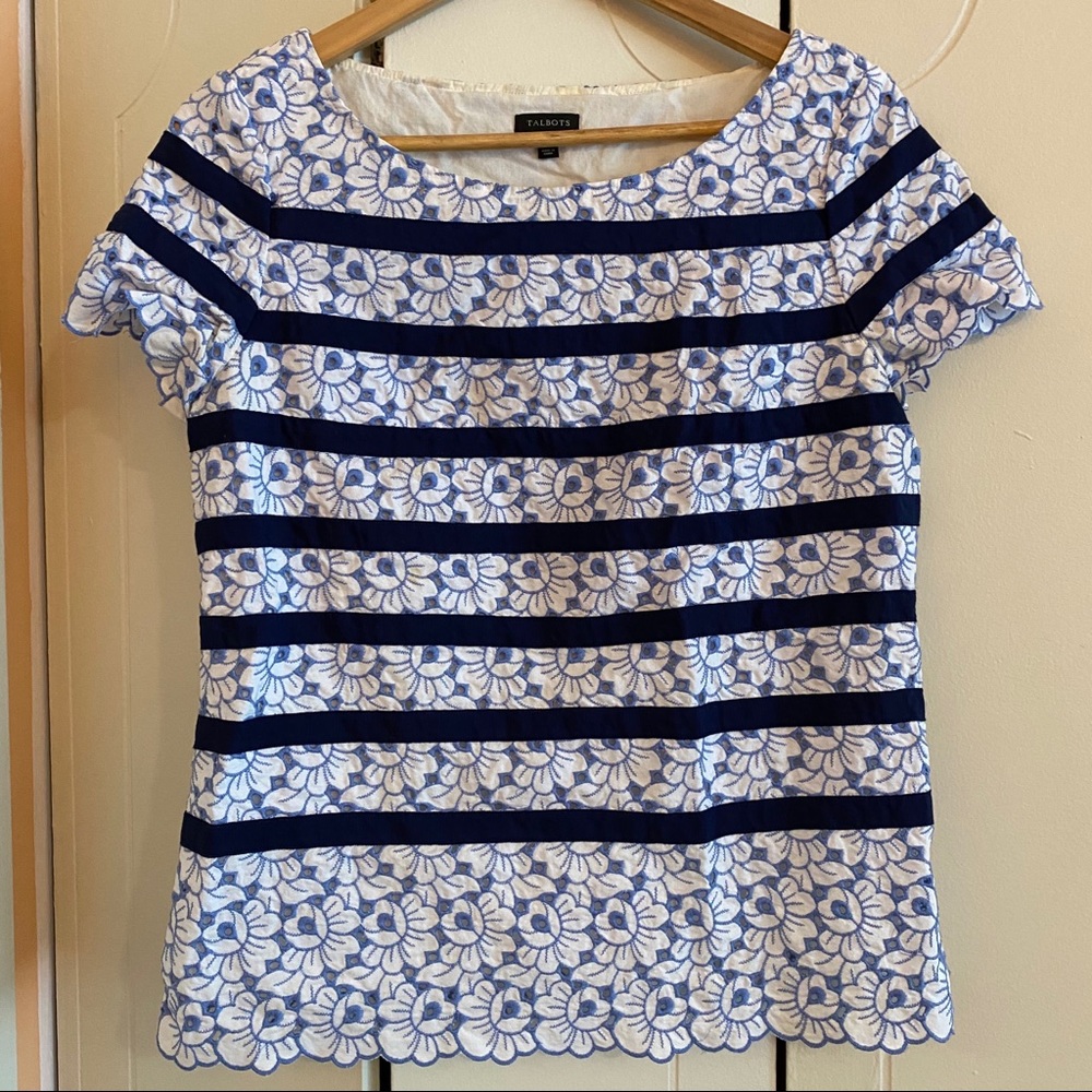 Talbots Short Sleeve Crochet Top